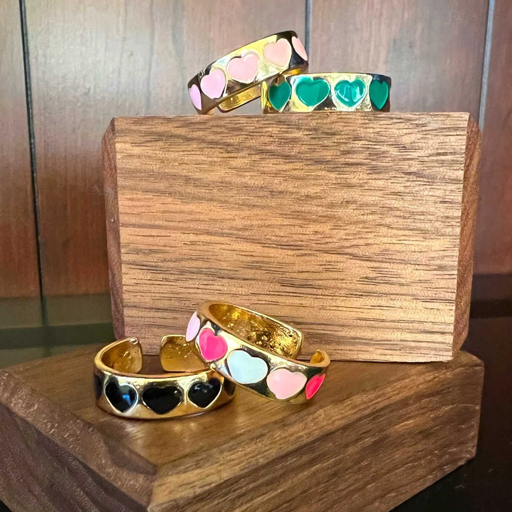 🩷Set of 2 - Colorful Hearts Gold Cuff Rings🩷